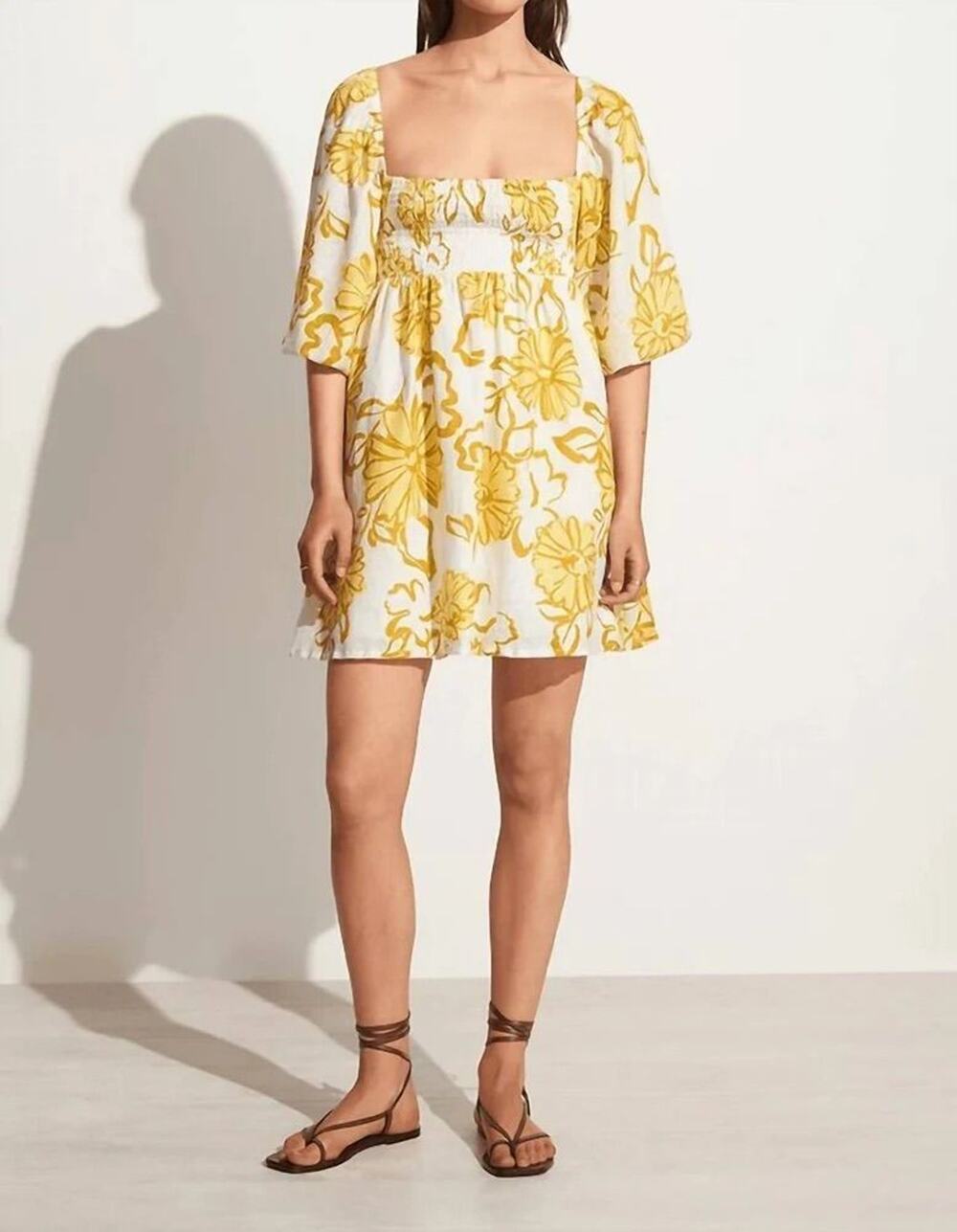 Faithfull the Brand Dallia Cagliari Floral Mini Dress Yellow XS